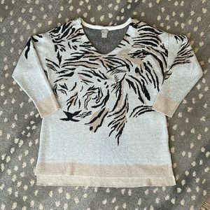 Chicos Tiger Graphic Tunic Sweater size 1